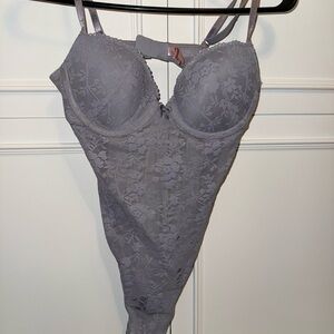 Lace Underwire Bodysuit - Gray
